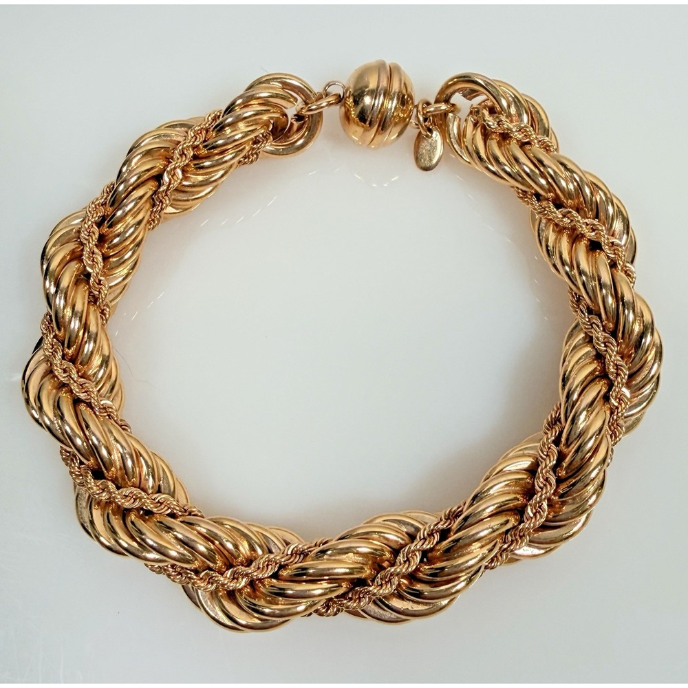 Bronze Milor Italy Bracelet Chunky Wide Rope Twisted Chain Magnet Closure 6.75"